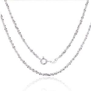 COPY 925 Sterling Silver Minimalist Sparkling Glitter Chain Necklace 20" Auction